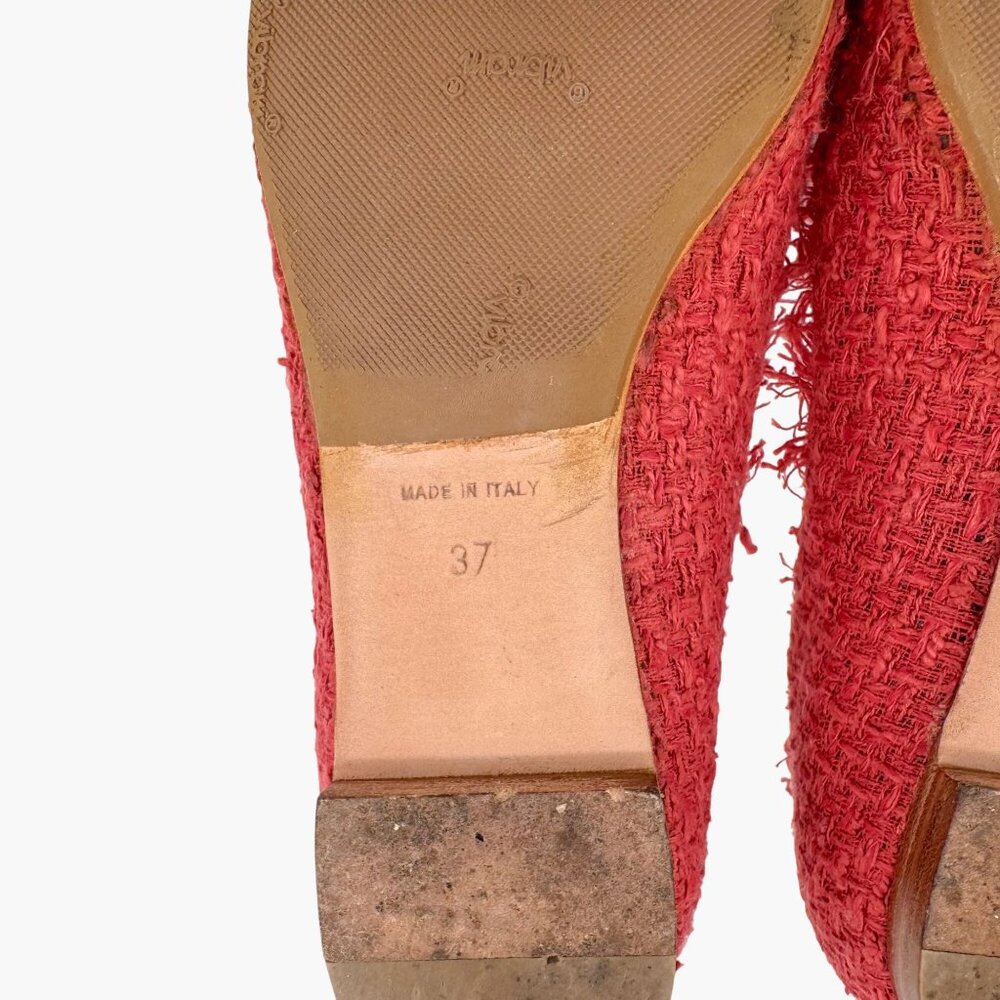 CHANEL Red Tweed Flats with Black Bow - Picture 13 of 15